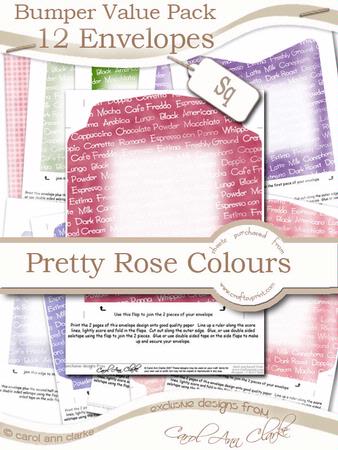 Bumper Value Pack of Square Envelopes in Pretty Rose Colours