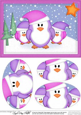 A5 Xmas Penguins Felties Oval Pyramage Topper