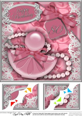 8 x 8 80th Birthday Perfume Lace N Pearls Scalloped Corner