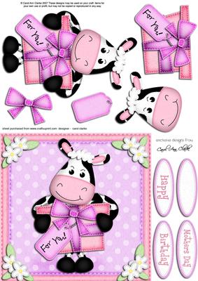 Milly Moo Cow's Present Quick Card N 3D Decoupage