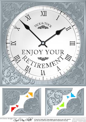 8 x 8 Retirement Clock Scalloped Corner Topper