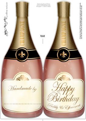 Large Dl Birthday Champagne Bottle Shaped Card
