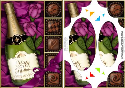 A5 Birthday Champers Chocs N Roses Scallop Corners N Pyramag