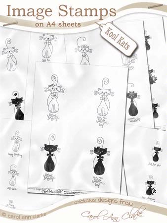Kool Kats Black & White Digital Image Stamps Set