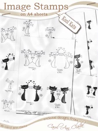 Kool Kats Black & White Digital Image Stamps Set
