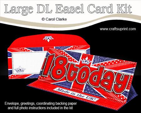 Large Dl Uk Shabby Flag 18th Birthday Easel Card Kit