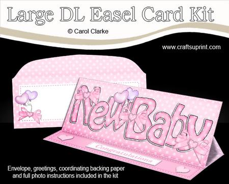 Large Dl New Baby Girl Easel Card Kit N Envelope
