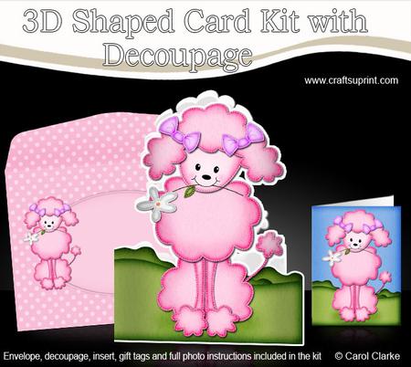 3D Bon Bon the Poodle Shaped Card Decoupage N Envelope