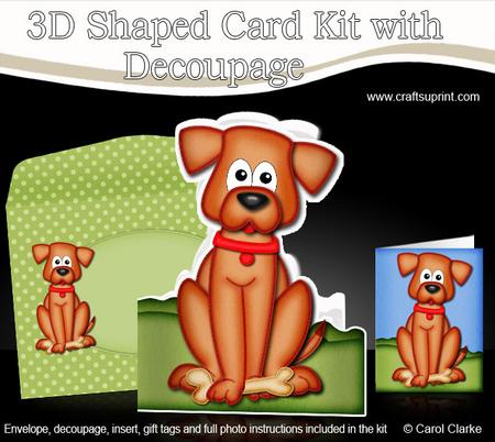 3D Rusty the Dog Shaped Card Decoupage N Envelope