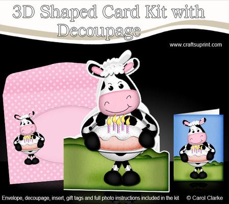 3D Milly Moo Cow's Birthday Cake Shaped Card with Decoupage