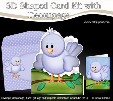 3D Little Birdie Shaped Card with Decoupage
