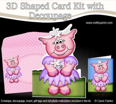 3D Zoe Piggy's Flower Shaped Card with Decoupage