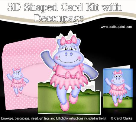 3D Hilda Hippo Shaped Card with Decoupage