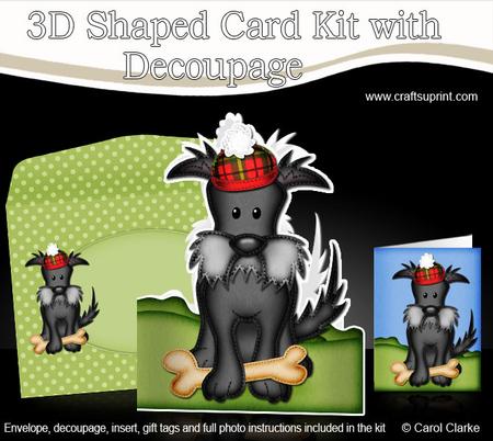 3D Hamish Scottie Dog Shaped Card with Decoupage