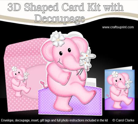3D Lola Elephant's Flowers Shaped Card with Decoupage