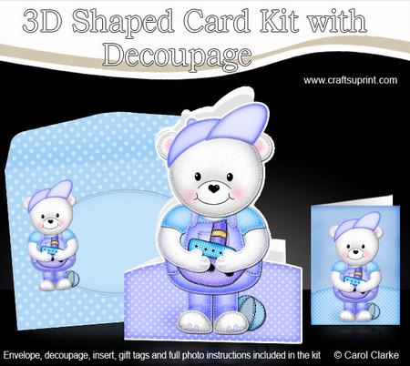3D Teddy Ted's Boat Shaped Card with Decoupage