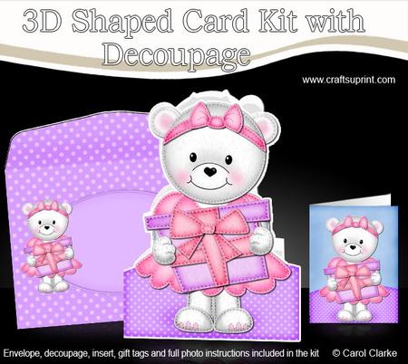 3D Teddy Tess's Present Shaped Card with Decoupage