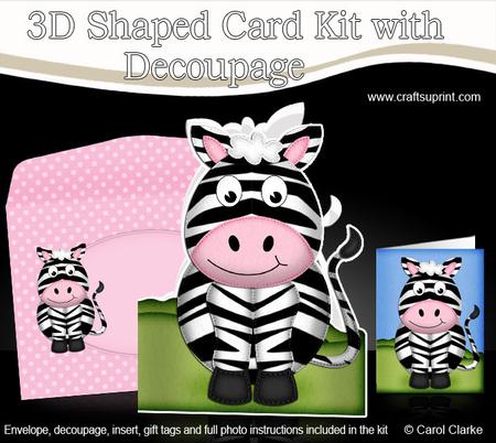 3D Debra Zebra Shaped Card with Decoupage