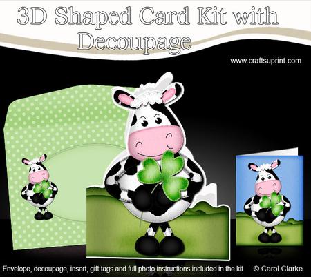Milly Moo Cow's Good Luck Clover Shaped Card with Decoupage