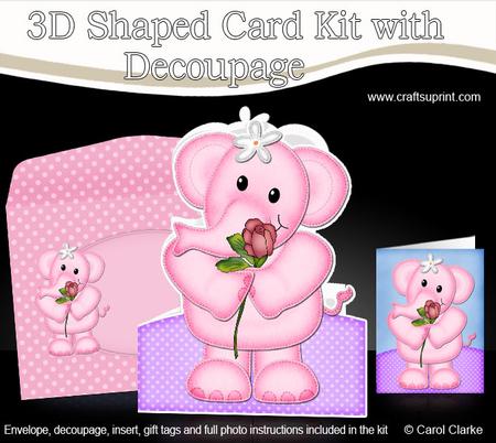 Lola Elephant's Rose - Shaped Card with Decoupage