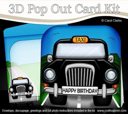 3D Black Taxi Transport Pop Out Card Kit