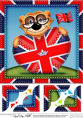8x8 Frank Meerkat's Union Jack Flag Heart Scalloped Topper