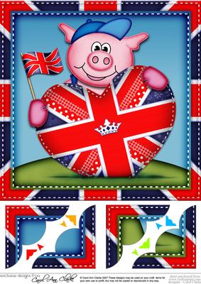 8x8 Ziggy Piggy's Union Jack Flag Heart Scalloped Topper