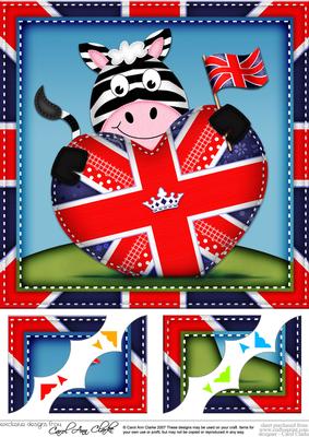 8x8 Debra Zebra's Union Jack Flag Heart Scalloped Topper