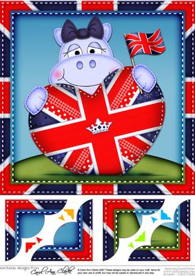 8x8 Hilda Hippo's Union Jack Flag Heart Scalloped Topper