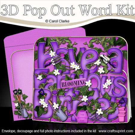 3D Birthday Gardening Pop Out Word Card Kit