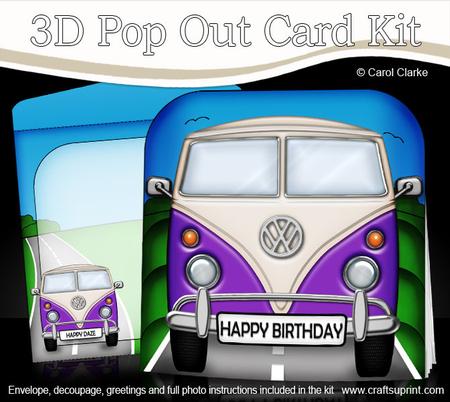 3D Camper Van Transport Pop Out Card Kit