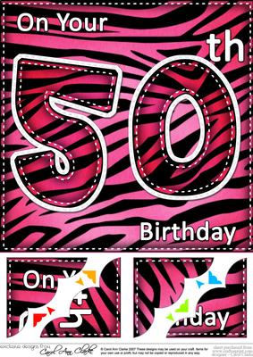 8 x 8 Fun Zebra Striped 50th Birthday Scalloped Topper