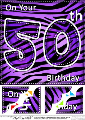 8 x 8 Fun Zebra Striped 50th Birthday Scalloped Topper