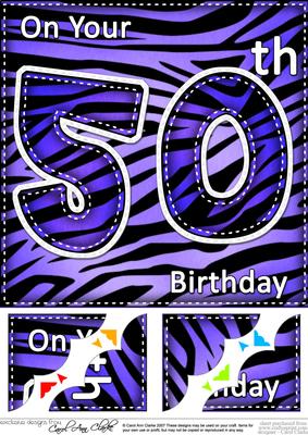 8 x 8 Fun Zebra Striped 50th Birthday Scalloped Topper
