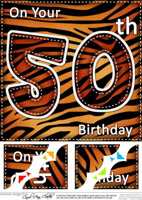8 x 8 Fun Zebra Striped 50th Birthday Scalloped Topper