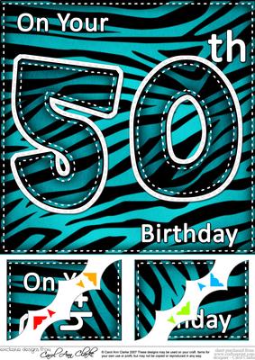 8 x 8 Fun Zebra Striped 50th Birthday Scalloped Topper