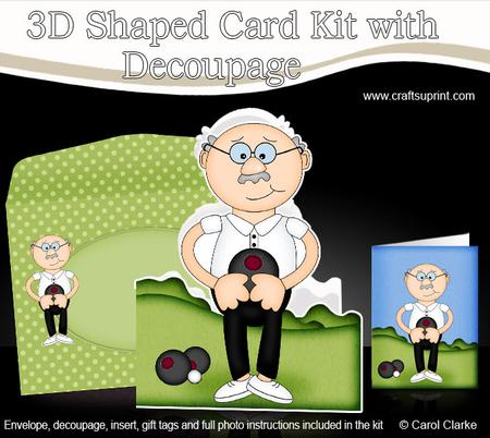 Bert Plays Bowls Shaped Card with Decoupage