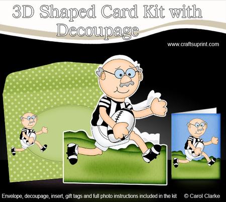 Bert Plays Rugby Shaped Card with Decoupage