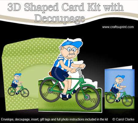 Bert Goes Cycling Shaped Card with Decoupage
