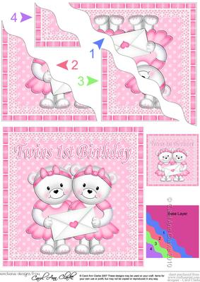 Twins 1st Birthday Teddies Wavy Corner Stacker