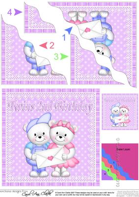 Twins 2nd Birthday Teddies Wavy Corner Stacker