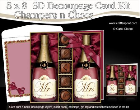 8 x 8 Mr & Mrs Champers N Chocs with 3D Decoupage