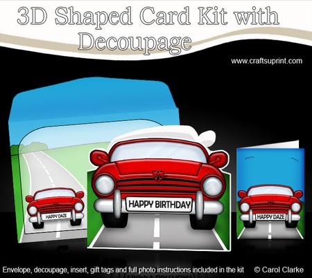 3D Sports Car Shaped Card with Decoupage