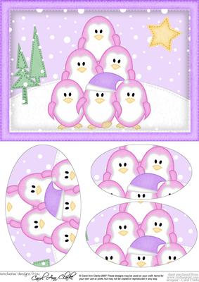 A5 Xmas Penguins Oval Pyramage Topper
