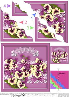 Birthday Pansies N Lace Wavy Corner Side Stacker