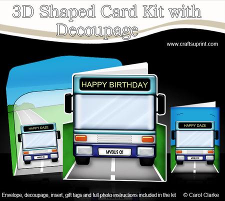 3D Single Decker Bus Shaped Card with Decoupage