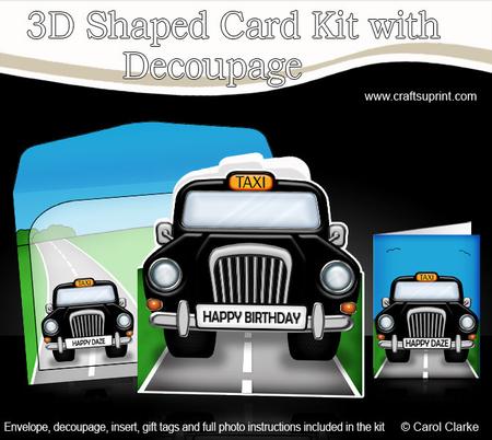 3D Black Taxi Shaped Card with Decoupage