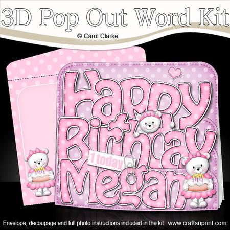 3D Megan is 1 with Teddies Pop Out Word Card Kit