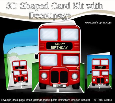 3D Big Red Bus Shaped Card with Decoupage