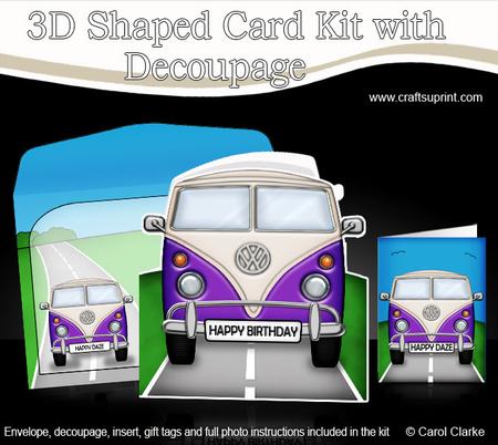 3D Camper Van Shaped Card with Decoupage
